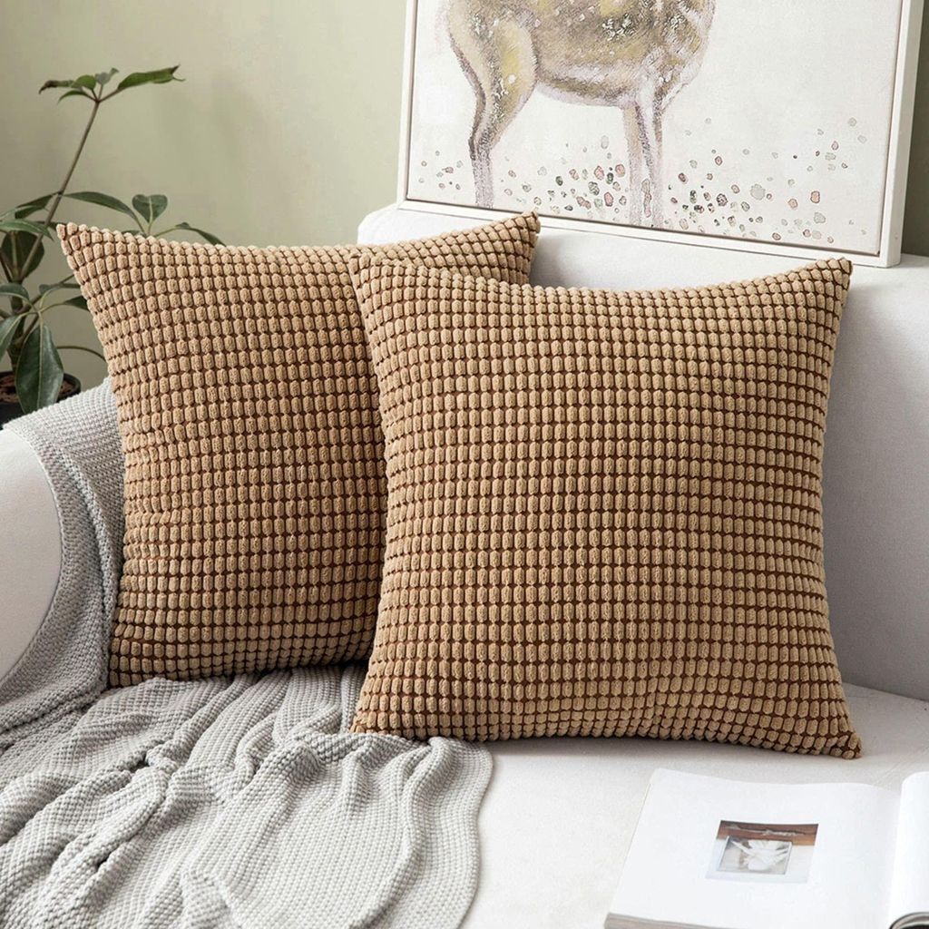 Set mit 2 Kissenbezügen aus Cord-Polyester, weich und bequem, für Wohn- und Schlafzimmer, braun, 45x45 cm.
