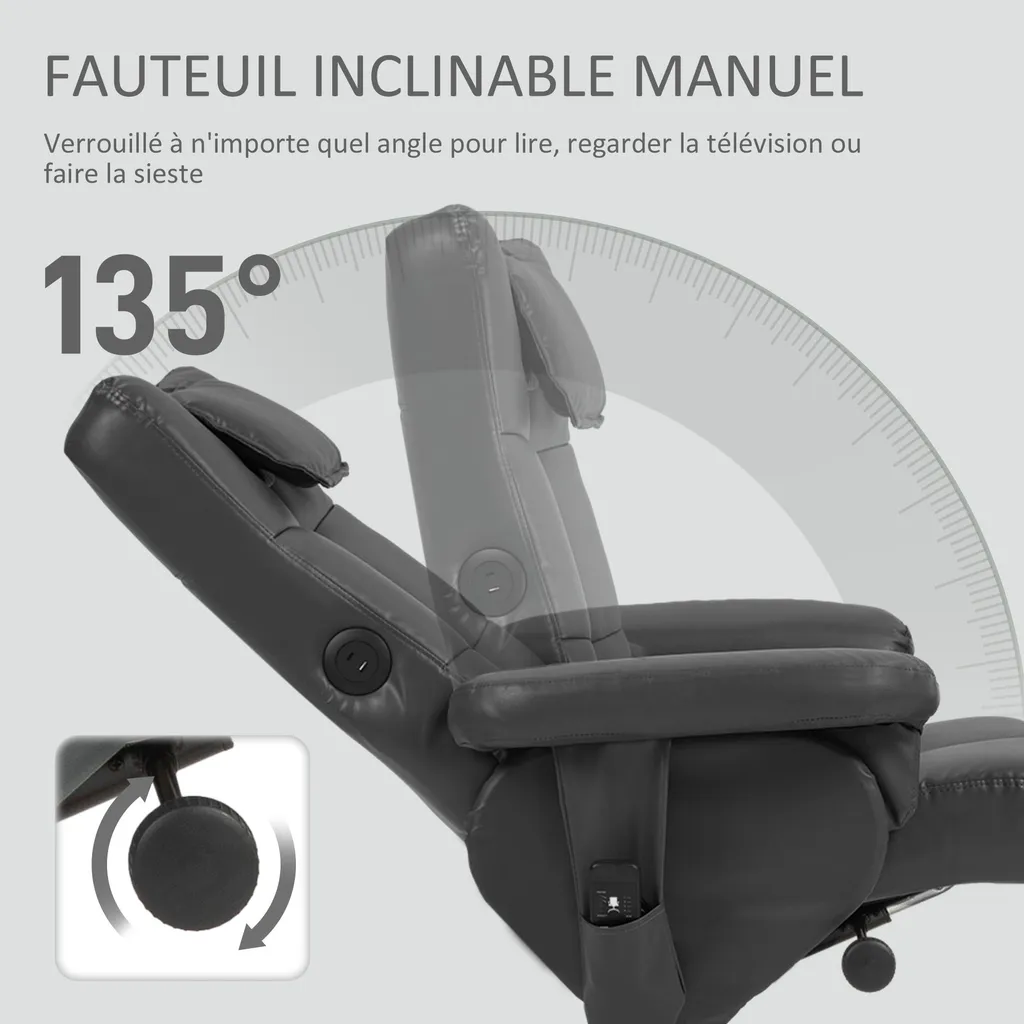 Fauteuil massant inclinable 135° avec coffre de rangement et télécommande XL
