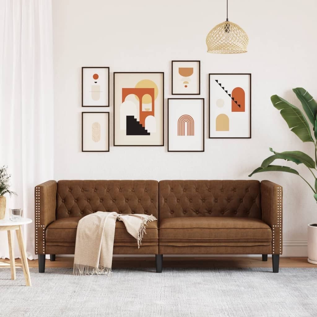 "Winterschlussverkauf " Chesterfield-Sofa 3-Sitzer Braun Kunstleder in Wildleder-Optik - 194 x 74,5 x 70,5 cm - NeuMöbel4129050