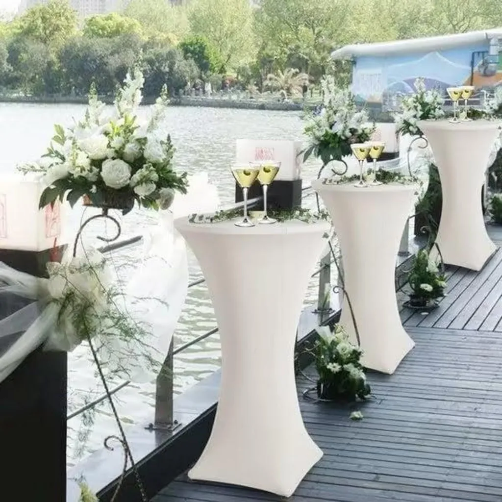 Housse de Table Blanche Infroissable en Élasthanne Ø80cm - 6 Unités