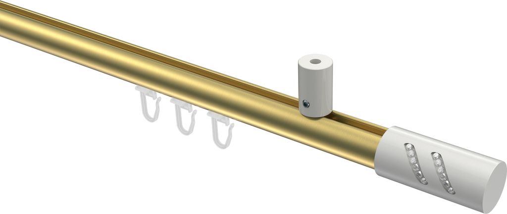 Interdeco Innenlaufstange / Gardinenstange mit Innenlauf Messing-Optik / Weiß, Typ Sonius Zoena (Glitzerzylinder) Deckenmontage, 20 mm Ø 1-läufi...