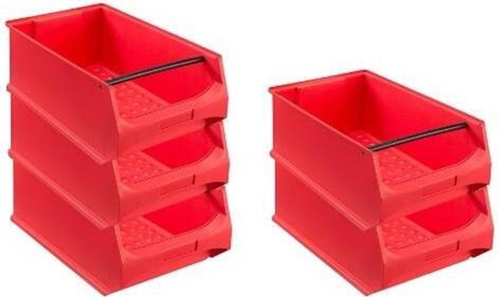 SparSet 5x Rote Sichtlagerbox 5.1 mit Griffstange | HxBxT 20x30x50cm | 21,8 Liter | Sichtlagerbehälter, Sichtlagerkasten, Sichtlagerkastensortimen...