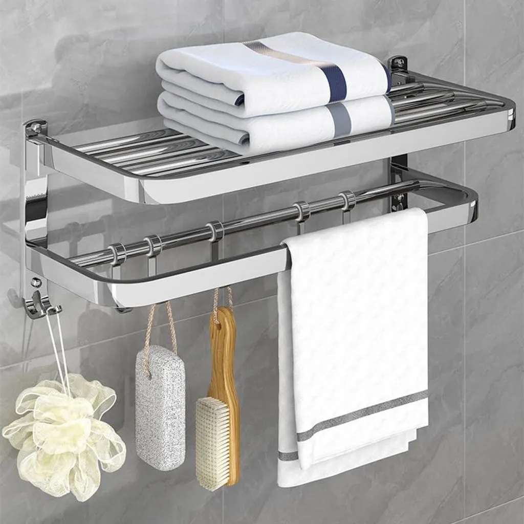 Barre de serviette murale pliable multifonctionnelle pour salle d'eau et wc
