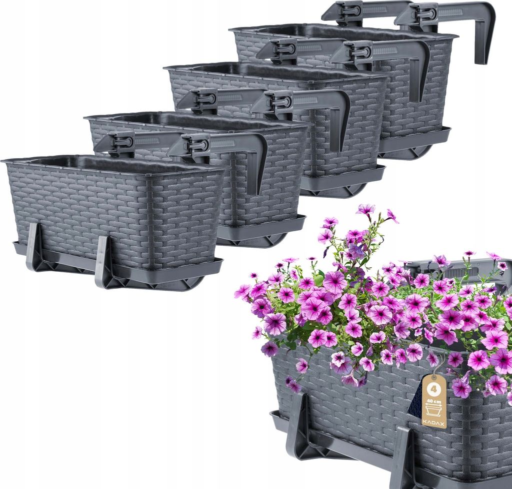 KADAX 4x Skrzynka Balkonowa 40cm Uchwyty Grafitowa Zdjęcie produktu 