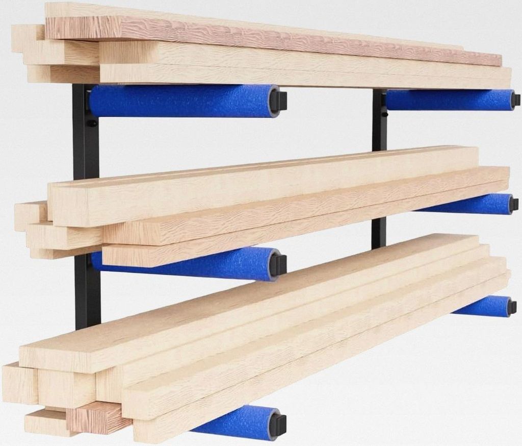 Wandhalterung Werkstattregal Holzregal Wandbefestigung Wandmontage Garage Keller 3 Ebene Blau