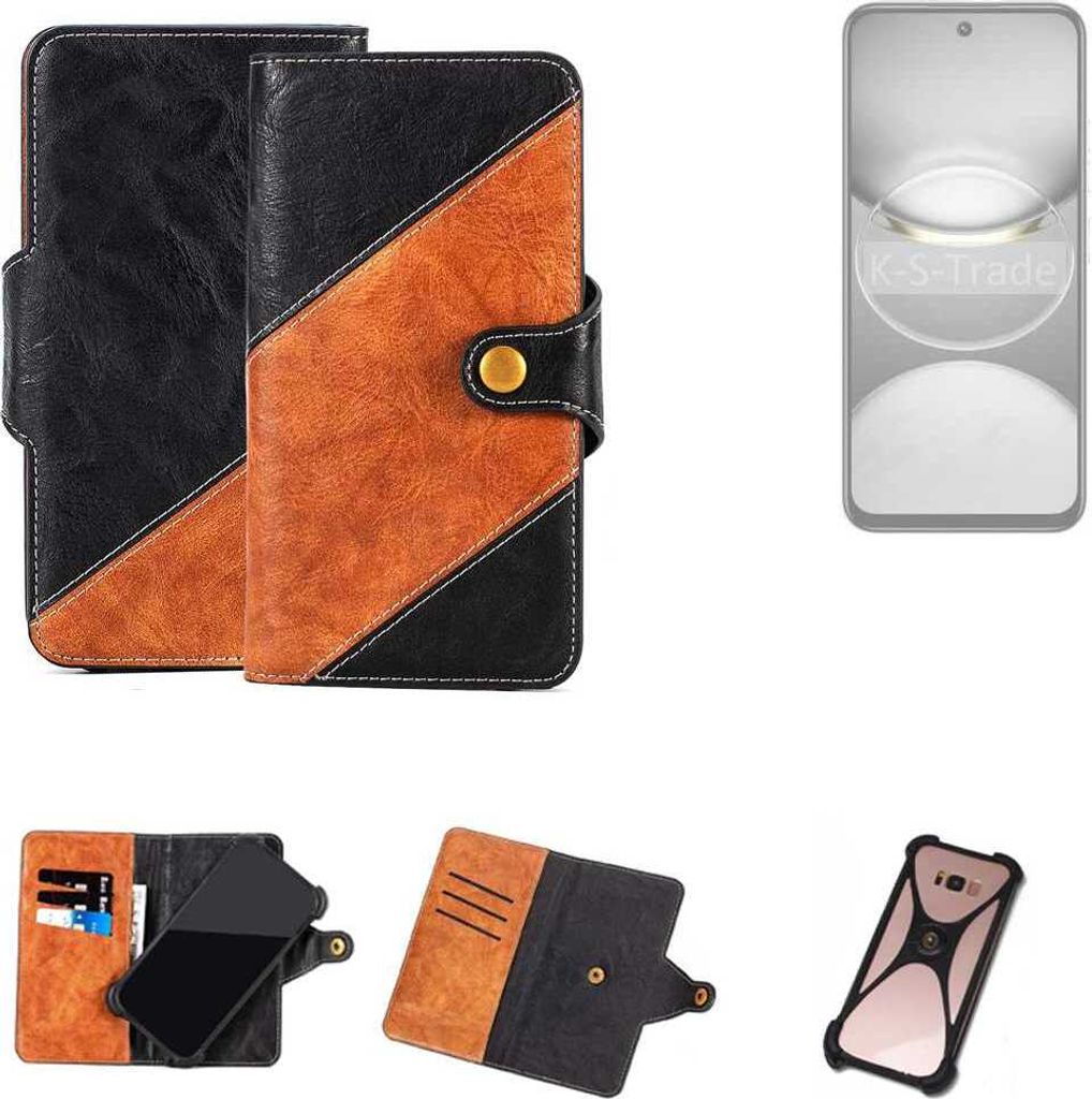 K-S-Trade Handyhülle Schutzhülle Bookstyle Case Wallet-Case kompatibel mit Tecno Spark 30C Handy Cover Bumper Klapphülle schwarz hellbraun 1x