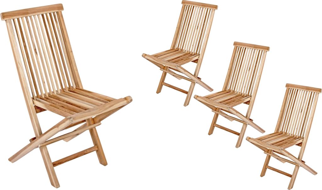 4er Set Balkonstuhl Menorca, Teakholz massiv, zusammenklappbarer Gartenstuhl, Klappstuhl für Balkon, Garten & Terrasse