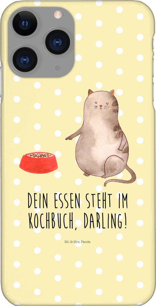 Mr. & Mrs. Panda Iphone 11 Pro Handyhülle Katze Fressen - Gelb Pastell - Geschenk, Premium Kunststoff, Handy Case
