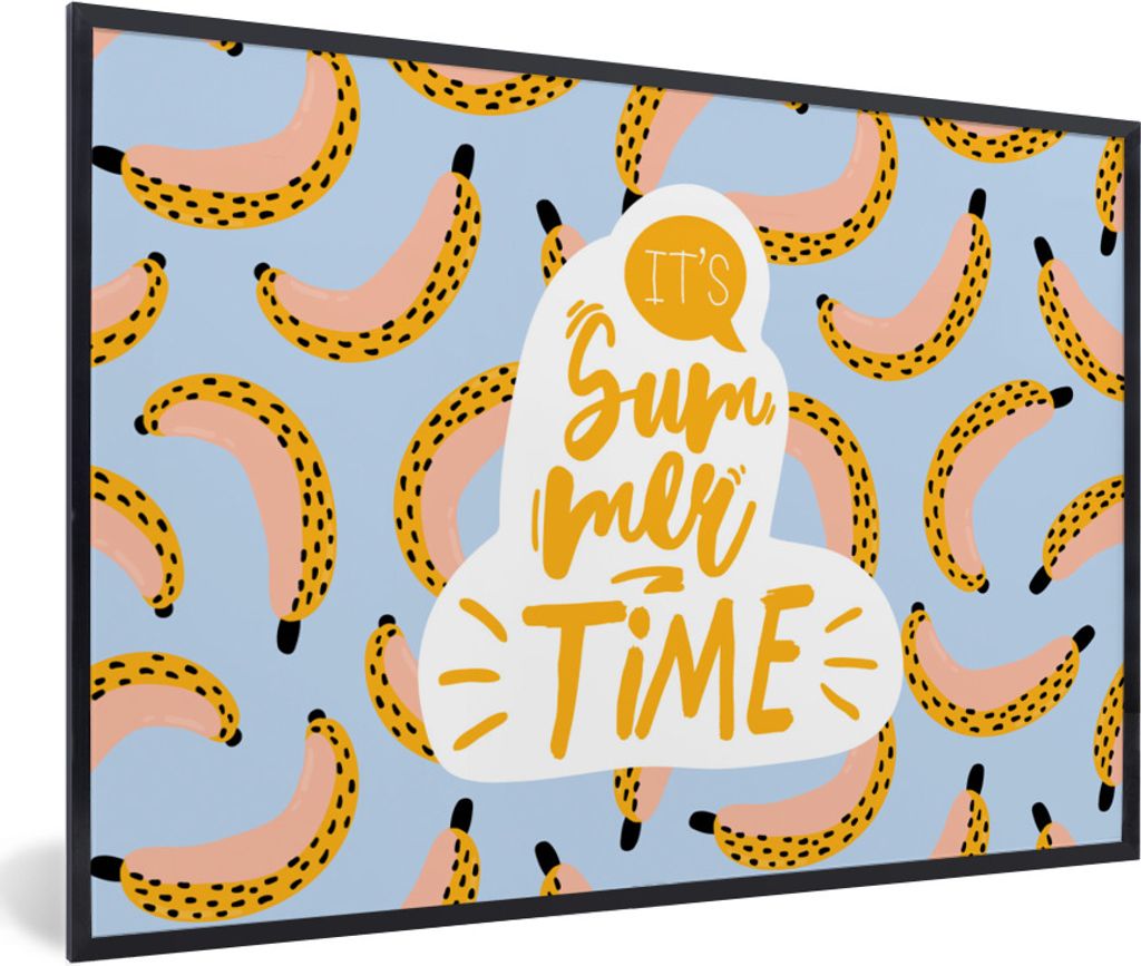 MuchoWow Gerahmtes Poster Sommer - Banane - Rosa 30x20 cm - Poster mit Schwarzem Bilderrahmen Wandposter Rahmen Foto Bilder - Kunstdruck - Bild-P...