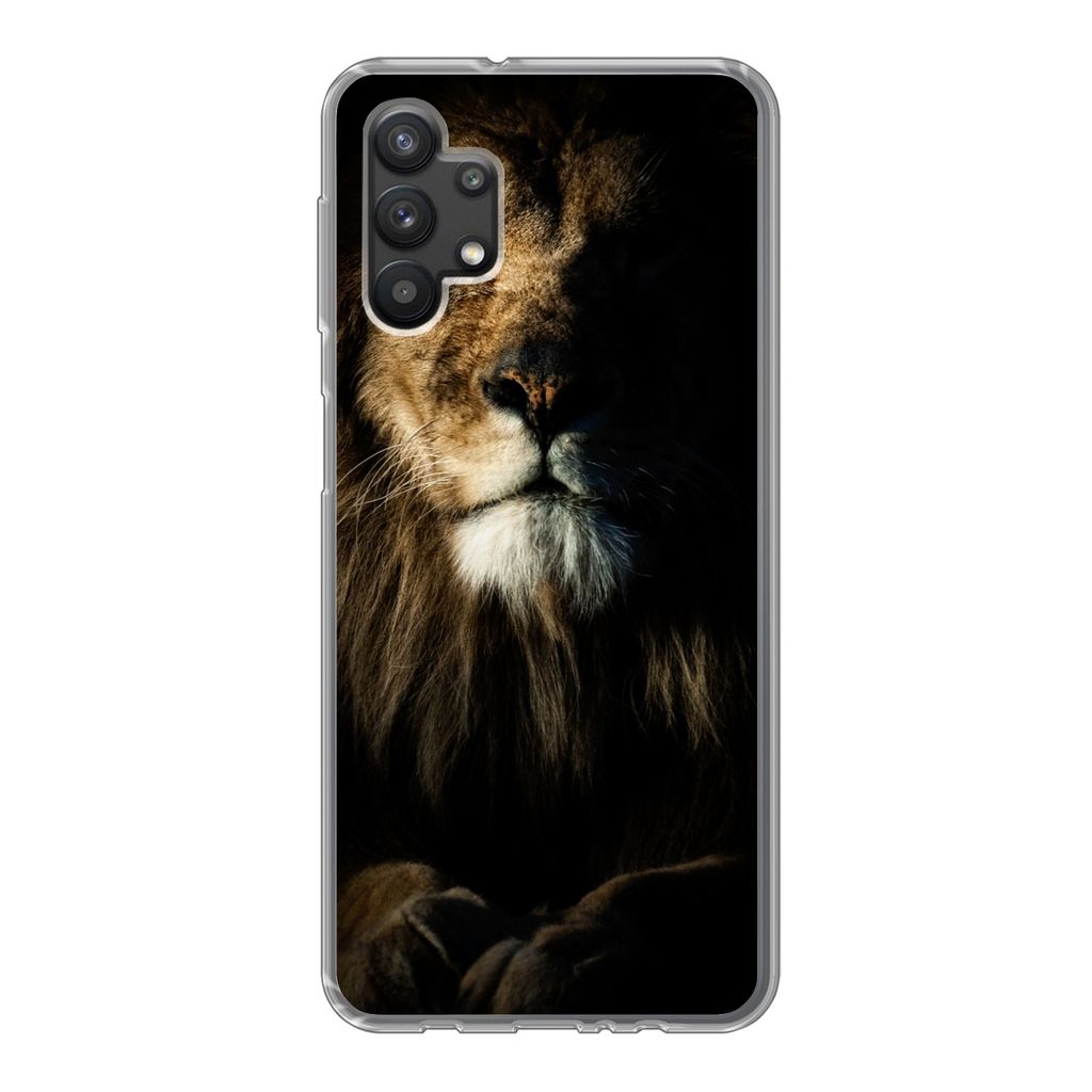 MuchoWow Handyhülle Schutzhülle Hülle für Samsung Galaxy A32 5G Löwe - Licht - Porträt Silikon Softcase Handy Hülle - Softcase