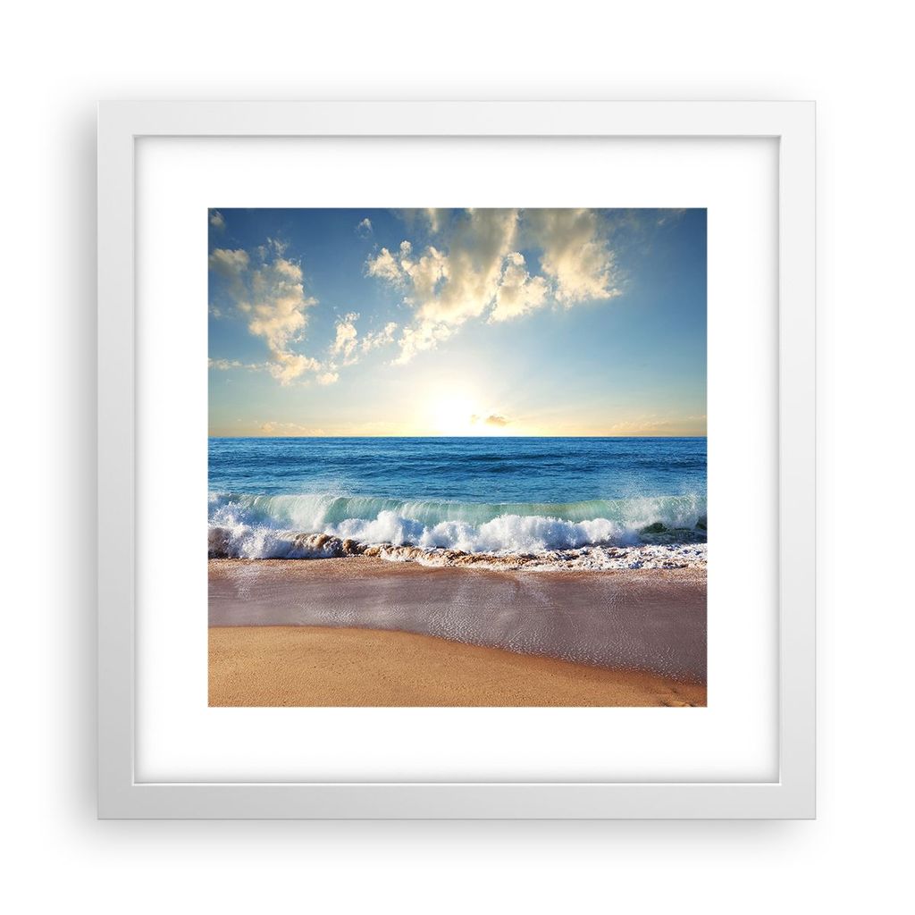 Gerahmtes Poster - Weißer Rahmen - Meer Ufer Wasser - 30x30 cm - Wand Bild - Wanddeko - Wandbilder - Kunstposter - Wandposter - Bilderrahmen - Bil...