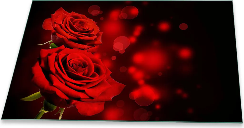 Copri Piano Cottura 80x52 Vetro Temperato - Tagliere Grande Fiori Rosso