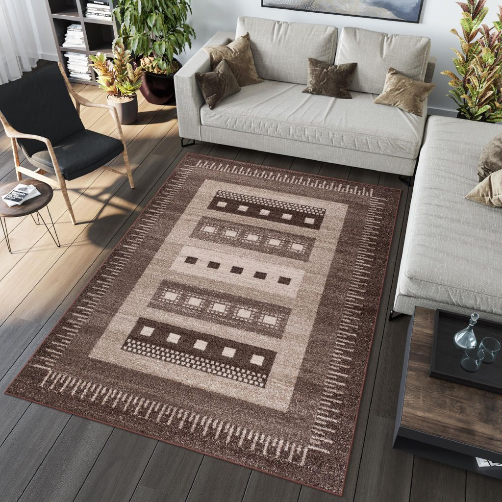 Teppich Wohnzimmer Schlafzimmer Kurzflor Modern Meliert Design Beige Braun 160 x 220 cm