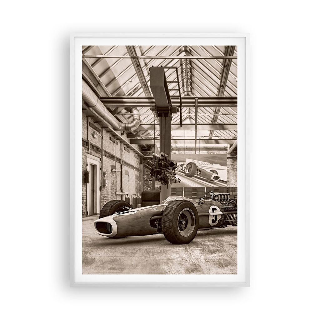 Gerahmtes Poster - Weißer Rahmen - Formel 1 Rennen Retro - 70x100 cm - Wand Bild - Wanddeko - Wandbilder - Kunstposter - Wandposter - Bilderrahmen...