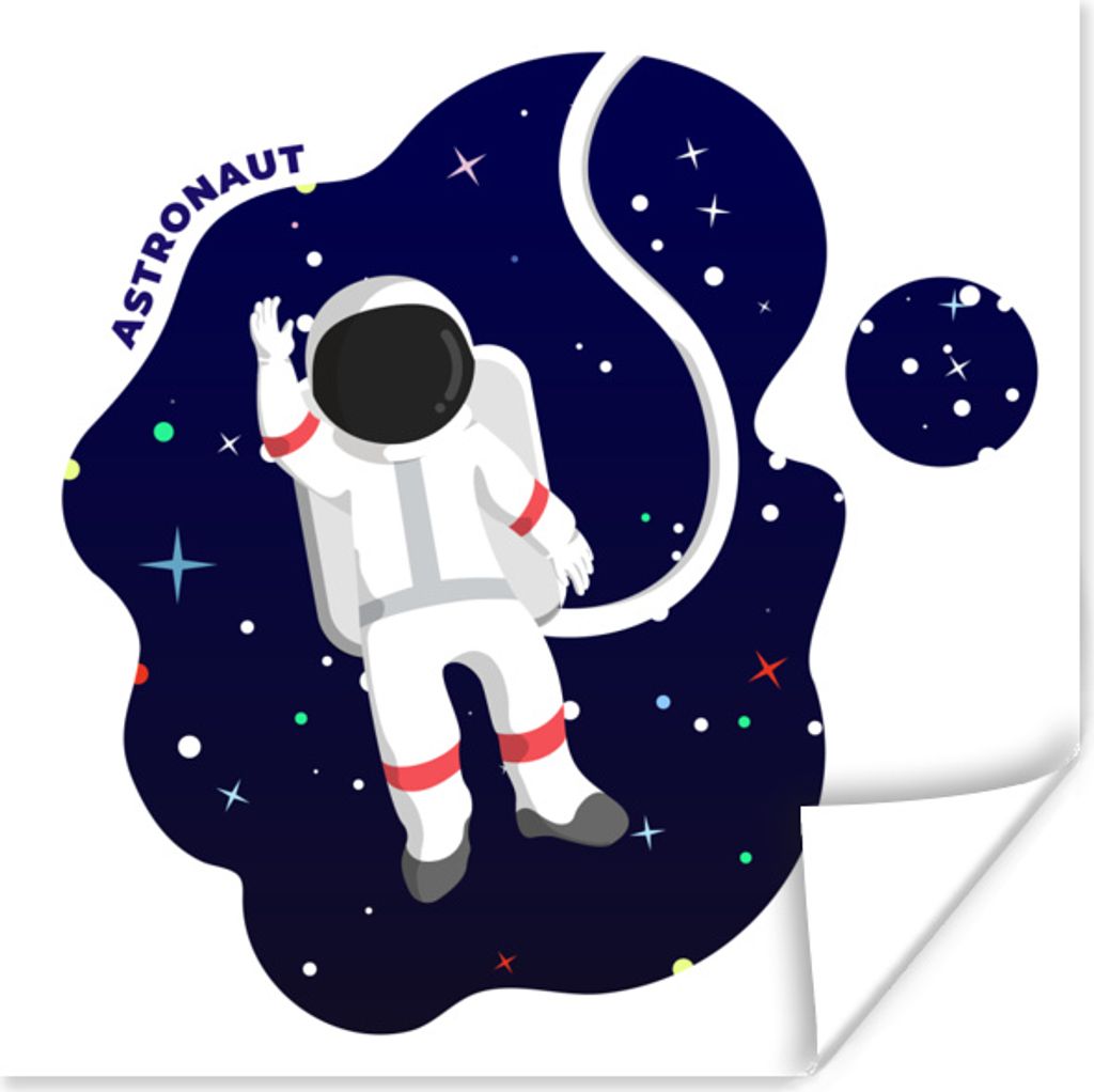 MuchoWow Poster Illustration - Astronaut - Kinder 75x75 cm - Wand Dekoration
