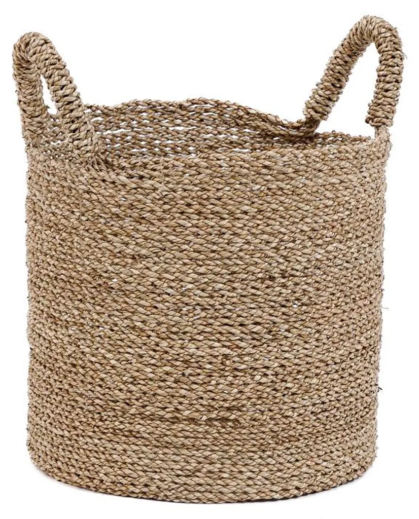 Panier en herbe de mer marron 30x30x34cm - Rangement naturel tressé
