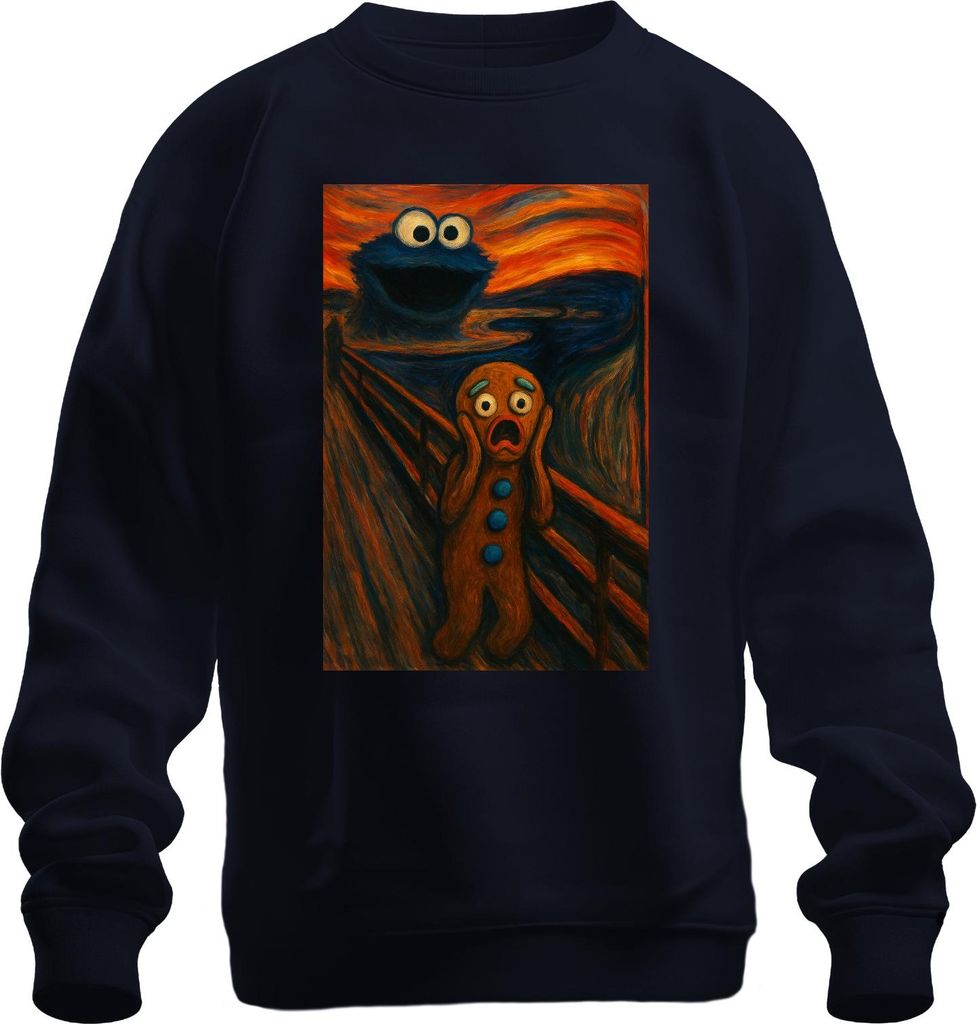 Lebkuchenmann Schrei Keksmonster Abendrot Grusel Karneval Fasching Uni Sweatshirt Pullover, Navy, 3XL