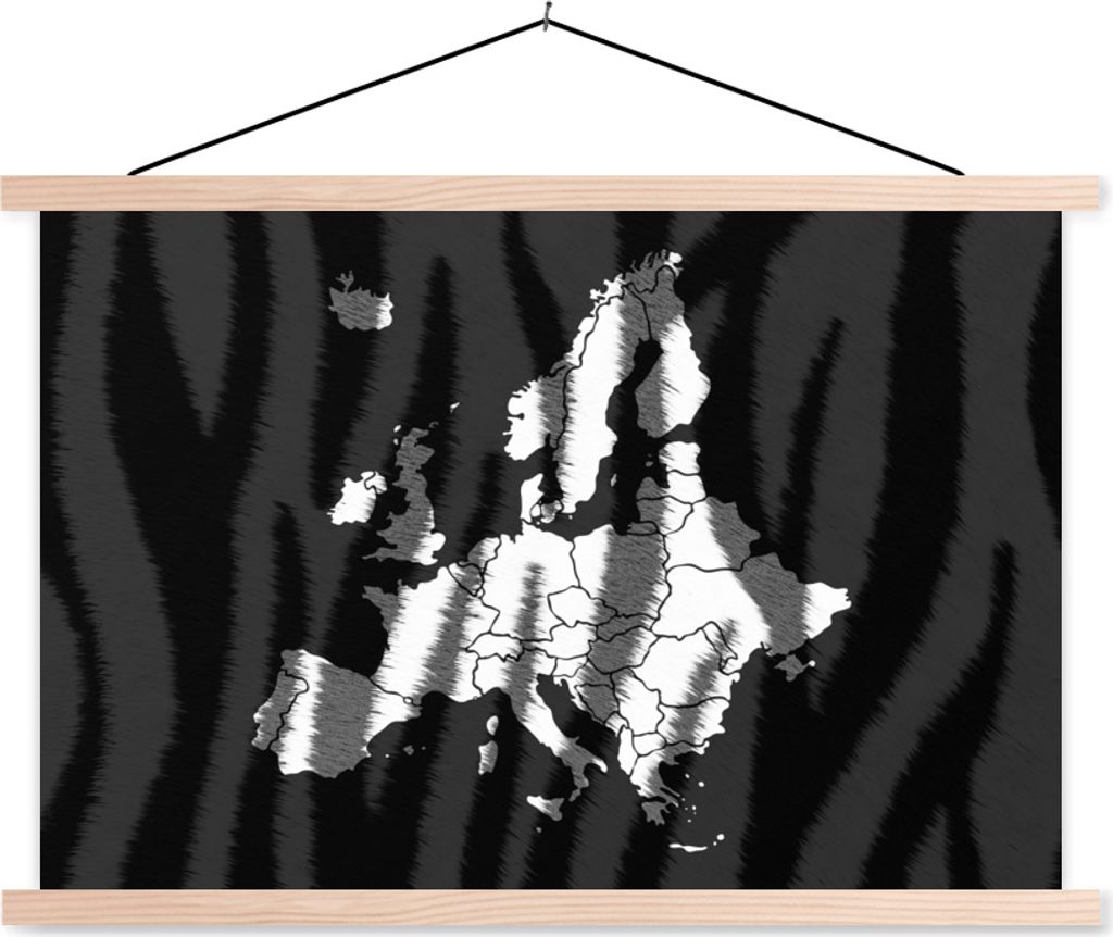 MuchoWow Textilposter Karte - Europa - Zebra 60x40 cm mit holzfarbenen Rahmen - Bilder