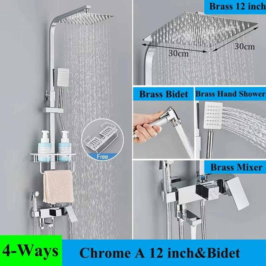 Duschsystem - Regendusche Set mit Mischbatterie - Wandmontage - 30,5 cm Duschkopf - Schwenkbarer Wannenauslauf 15 cm - Einhebelmischer Warm/Kalt - ...