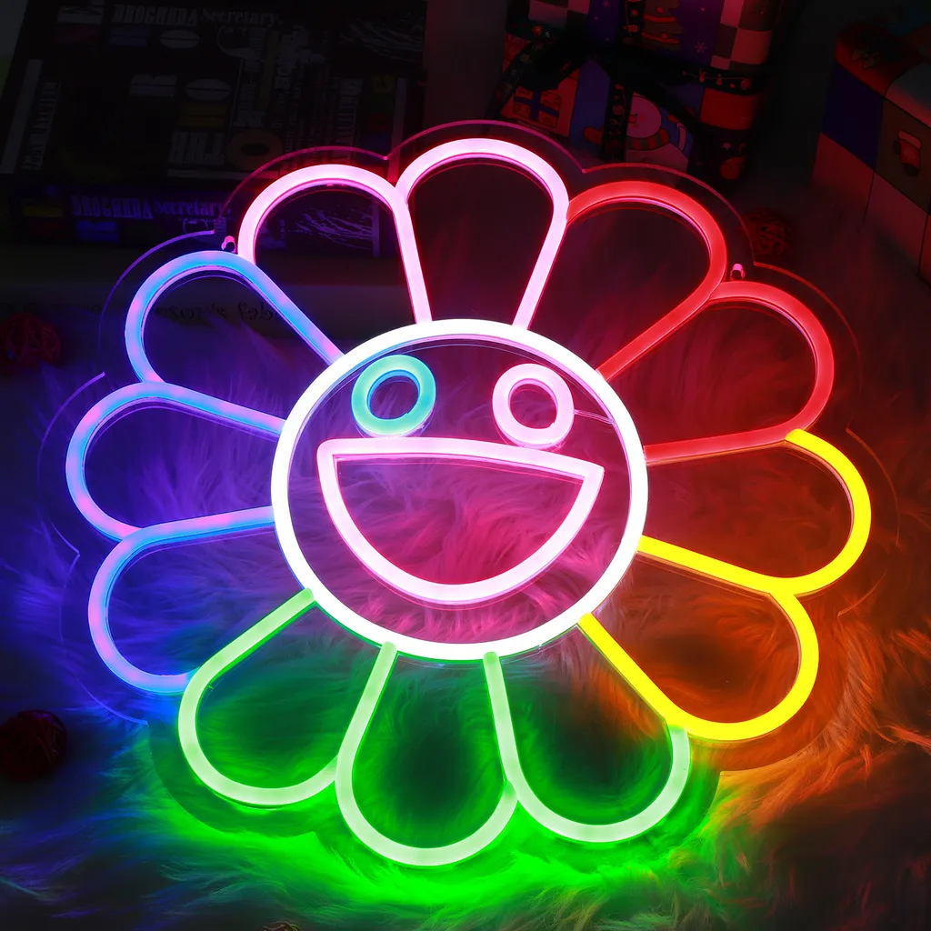 Lampe néon LED Fleur Smiley USB pour transformer un mur vide en déco fun