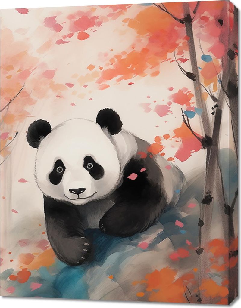 Bild 70x90cm Panda zwischen Ahornbäumen
