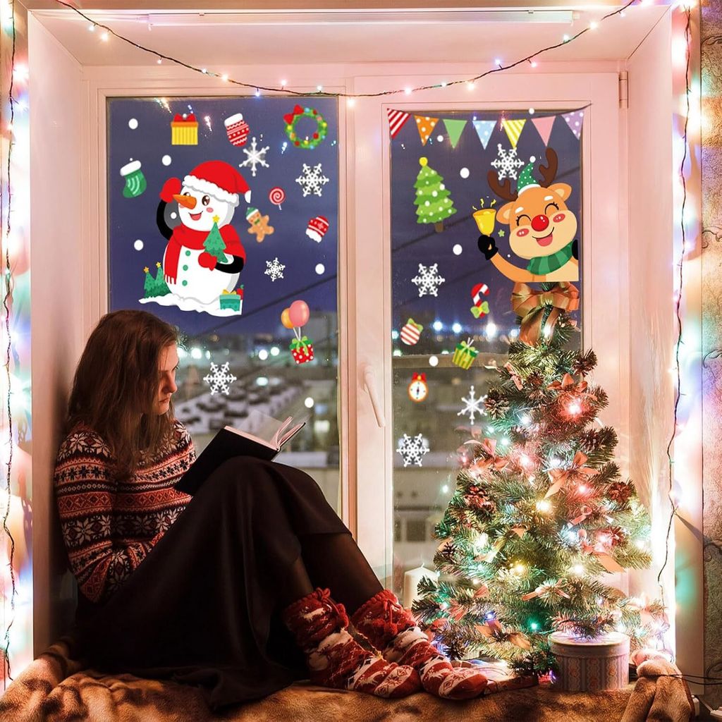 Produktbild von 4 Stück Weihnachts-Fensteraufkleber, Doppelseitig