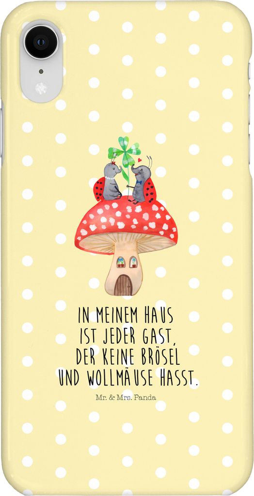 Mr. & Mrs. Panda Iphone XR Handyhülle Marienkäfer Fliegenpilz - Gelb Pastell - Geschenk, Zuhause, Handy Case, Haus, Wohnung, Premium Kunststoff, ...