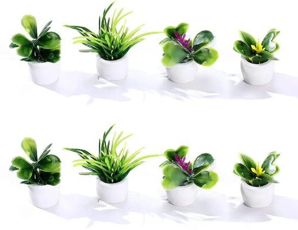 Décoration Jardin Miniature - 8 Mini-Bonsaïs en Pot Plantes Artificielles