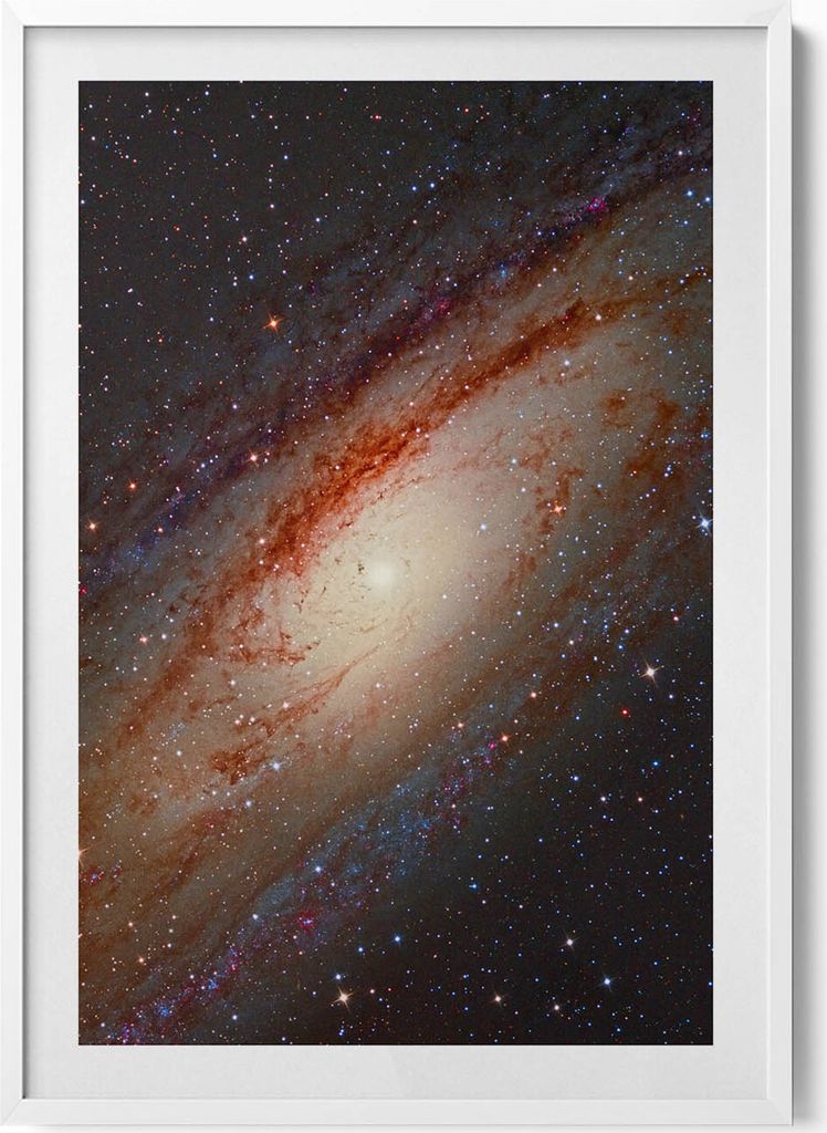 Kosmos - Galaxie und Sterne– Wandbild mit Rahmen – Gerahmtes Bild – Wanddekoration – 70x100 cm – Weiß Rahmen