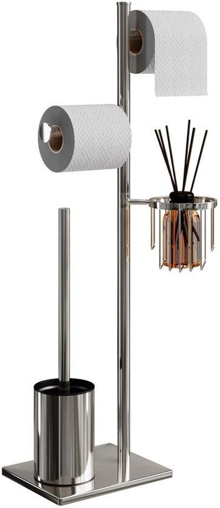Stehendes Edelstahl-Toilettenpapierhalter mit Bürste und Ablage