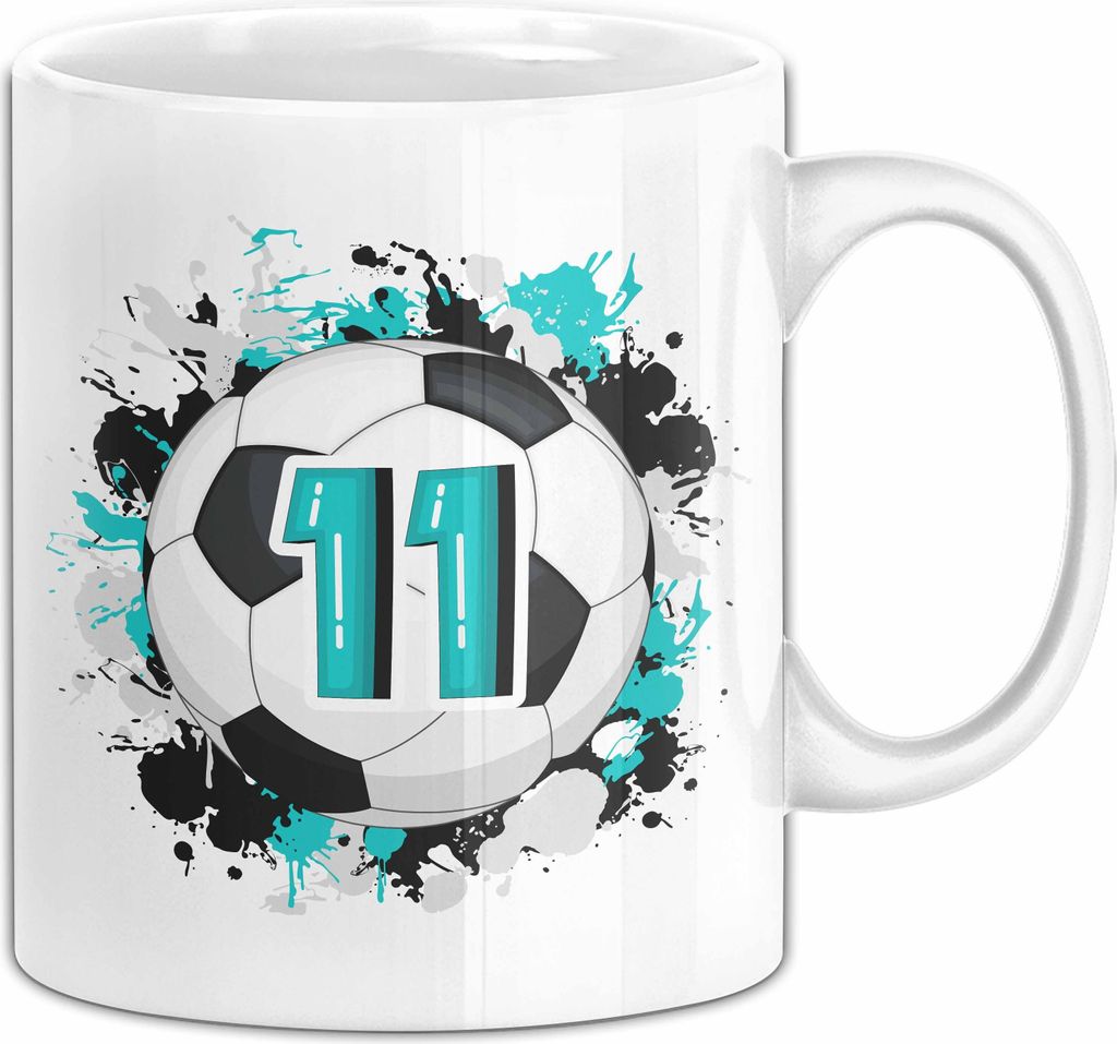 11. Geburtstag Geschenk Tasse Becher Jungs Fußball Geburtstagsgeschenk (Weiß)
