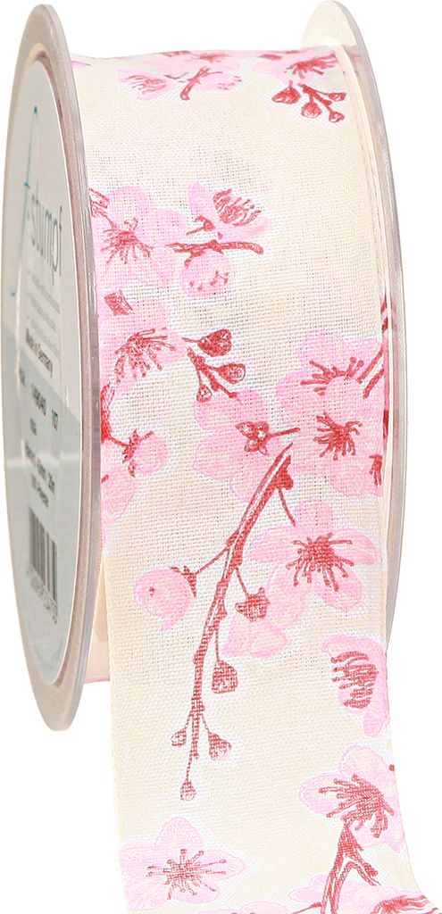 Geschenkband Kirschblüten Hanami Stoffband 40mm x 20m Deko