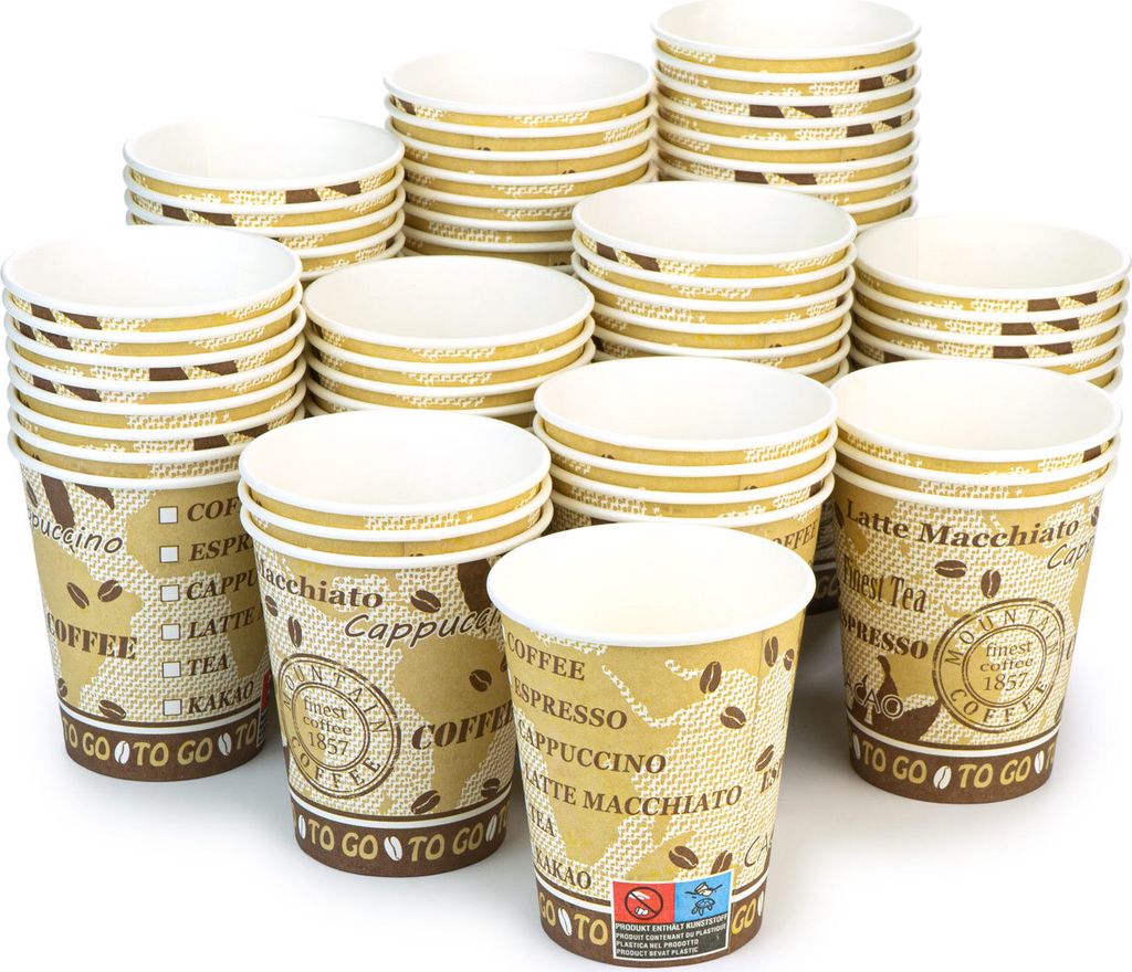 75x Trinkbecher, Coffee to go Pappbecher, Kaffeebecher mit 200 ml Füllvolumen