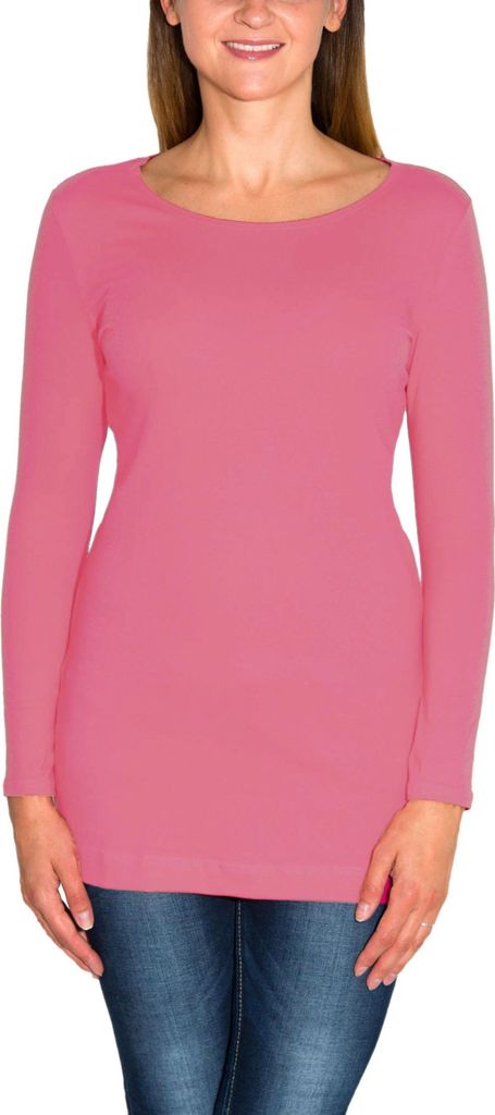 Alkato Damen Langarm Longshirt Langarmshirt Tunika Basic Shirt, Farbe: Altrosa , Größe: XL
