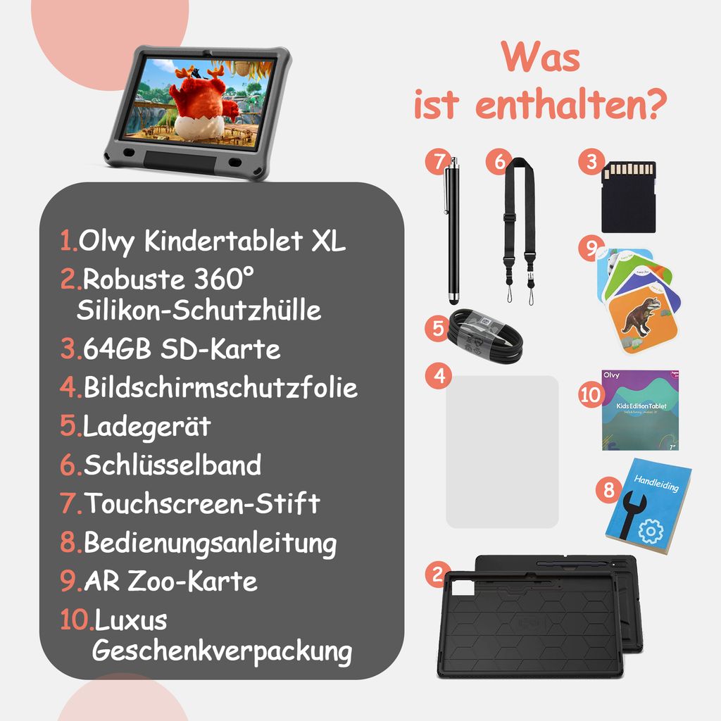 Olvy Kinder Tablet 10.1 Zoll HD, Kids Tablet Android 14, Produktbild 9