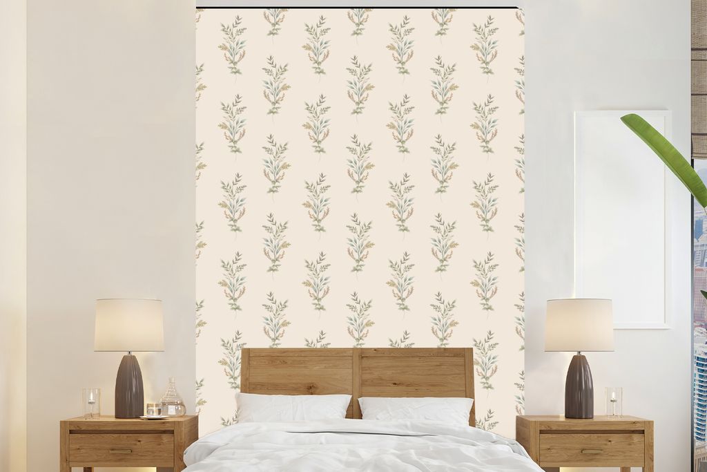 MuchoWow Fototapete für Wohnzimmer oder Schlafzimmer Wandtapete Vinyl Motivtapete Vintage - Blätter - Pastell - 200x300 cm - Wanddekorationen