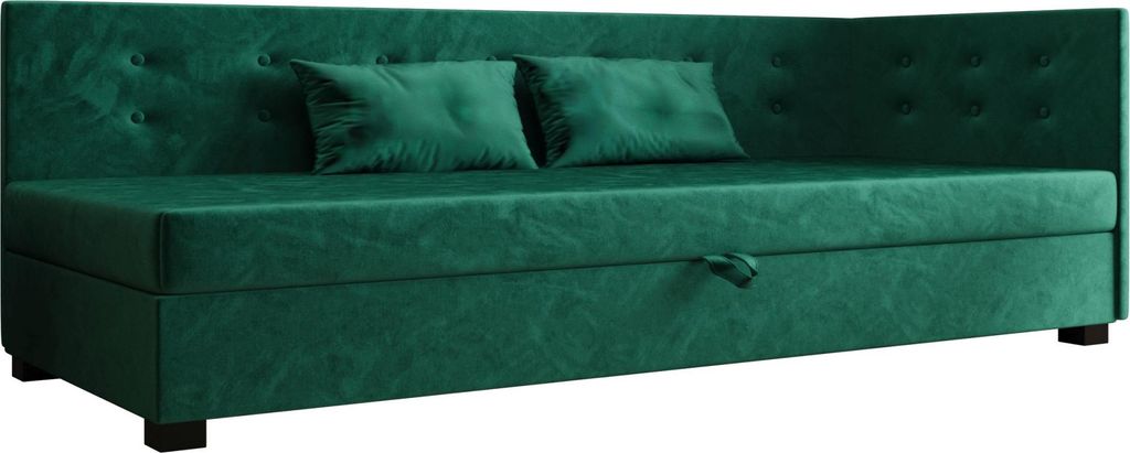 AURA SOFA Boxspringbett NEMO PLUS 110x195 Komplett-Set mit Bonell Matratze, Polsterbett mit Bettkästen - Grün, MONOLITH 37