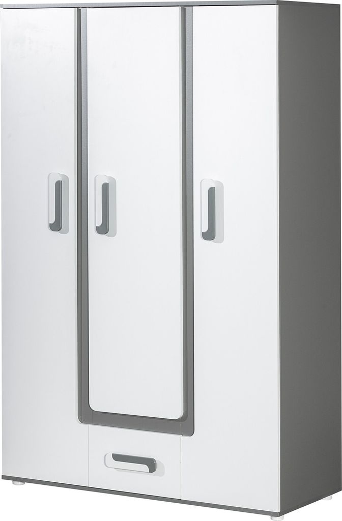 Furniture24 Eckkleiderschrank Apetito AP3 Schrank 3 Türiger Drehtürenschrank mit 1 Kleiderstange 3 Einlegeboden 1 Schublade Eckschrank Jugendzimm...