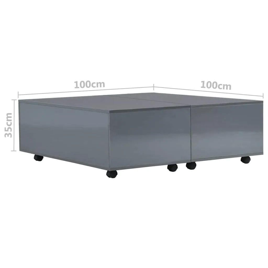 Table basse laquée gris brillant 100x100x35 cm - Surface Grande Taille - 8