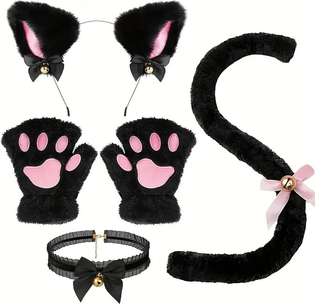 4 Teile/satz Katze Kostüm Cosplay Zubehör Set Plüsch Produktbild 