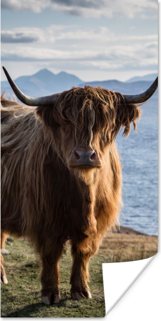 MuchoWow Poster Schottische Highlander - Bergen - Meer 80x160 cm - Kinderzimmer