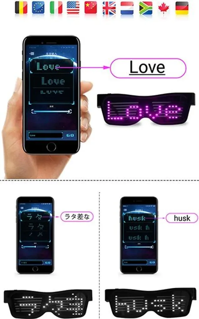 INF Lunettes LED Bluetooth Personnalisables - Effets Lumineux RVB