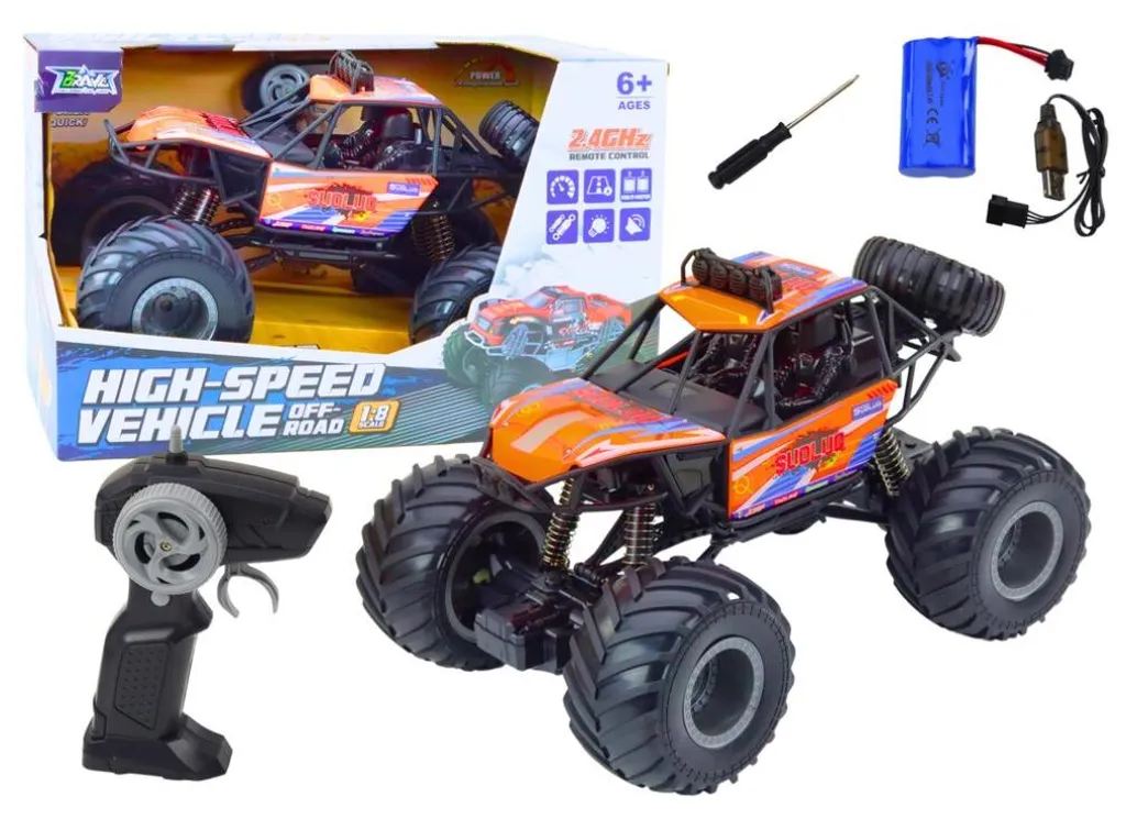 Voiture RC Anti-Chocs 1:8 Orange - Franchissez Tous les Obstacles Facile