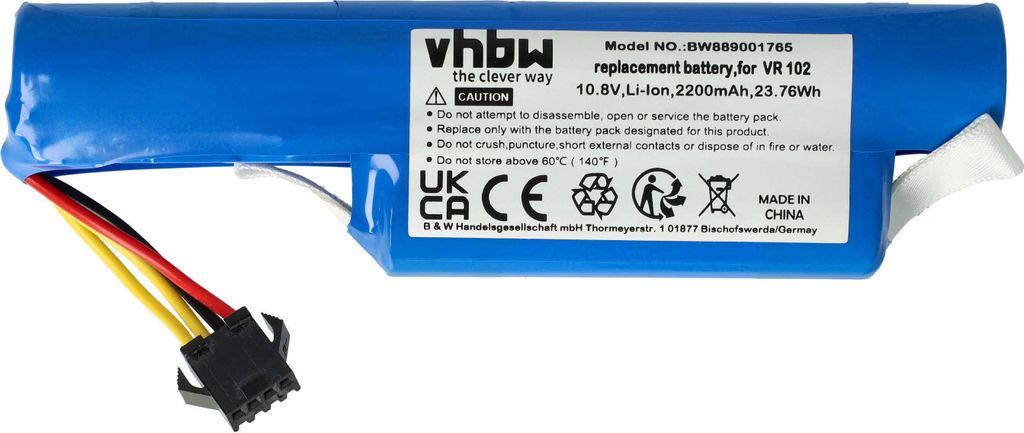 vhbw Akku Ersatz für Vileda 167129, R9VR102 für Saugroboter (2200 mAh, 10,8 V, Li-Ion)