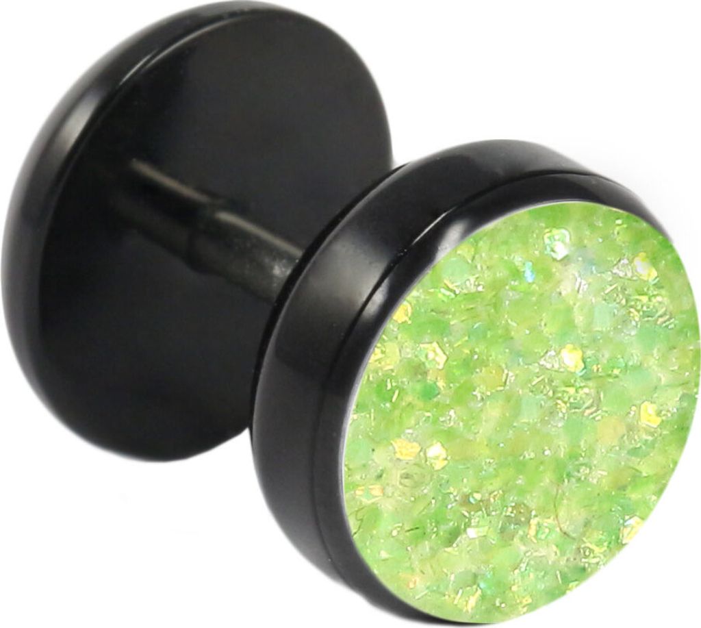 Fake Plug Ohrstecker schwarz Glitterline in verschiedenen Farben und Größen Farbe - Grün Größe - 8 mm