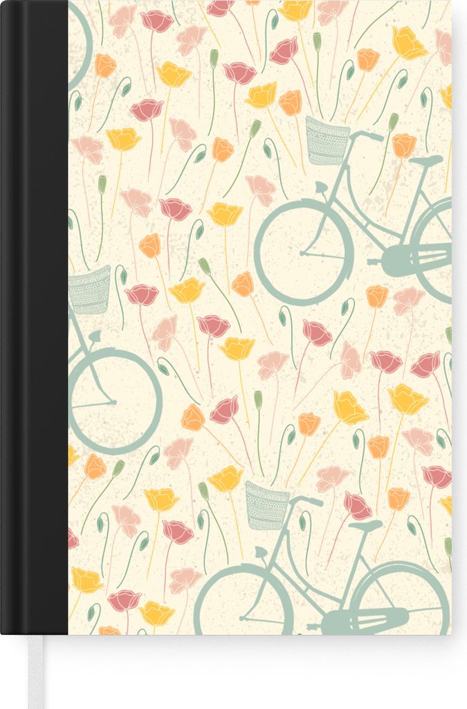 MuchoWow Notizbuch Tagebuch Haushaltsbuch Notebook A5 Fahrrad - Mohn - Muster - Notizblock - Notizheft - Notebook - Schreibblock - Papier