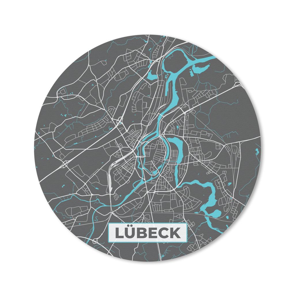 MuchoWow Mauspad Mousepad Lübeck - Stadtplan - Blau - Karte - Deutschland 50x50 cm - Mousepads - Maus Mat - Pad - Mausunterlage - Vinyl