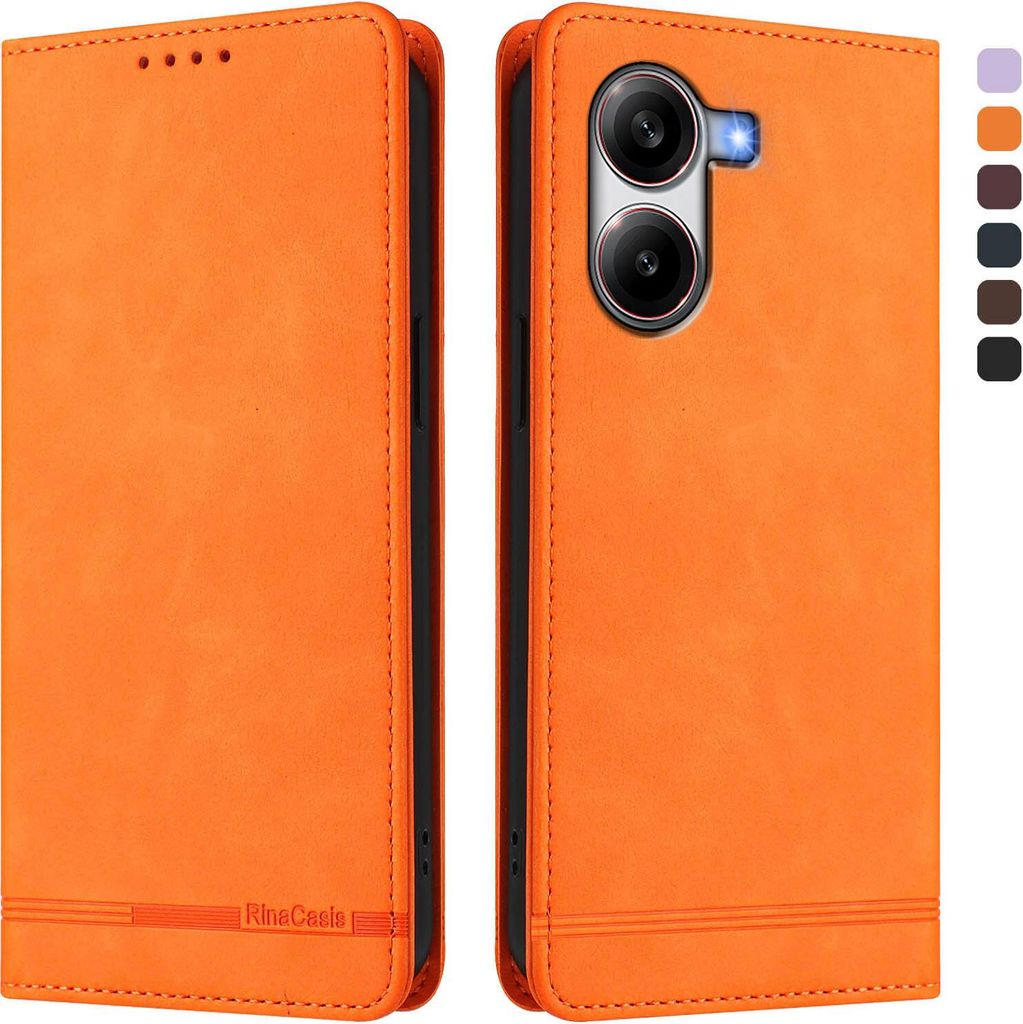 Hülle für Xiaomi Poco X7 Pro, Retro Kunstleder Ständer Klapphülle mit Kartenfächer und Magnetische Orange
