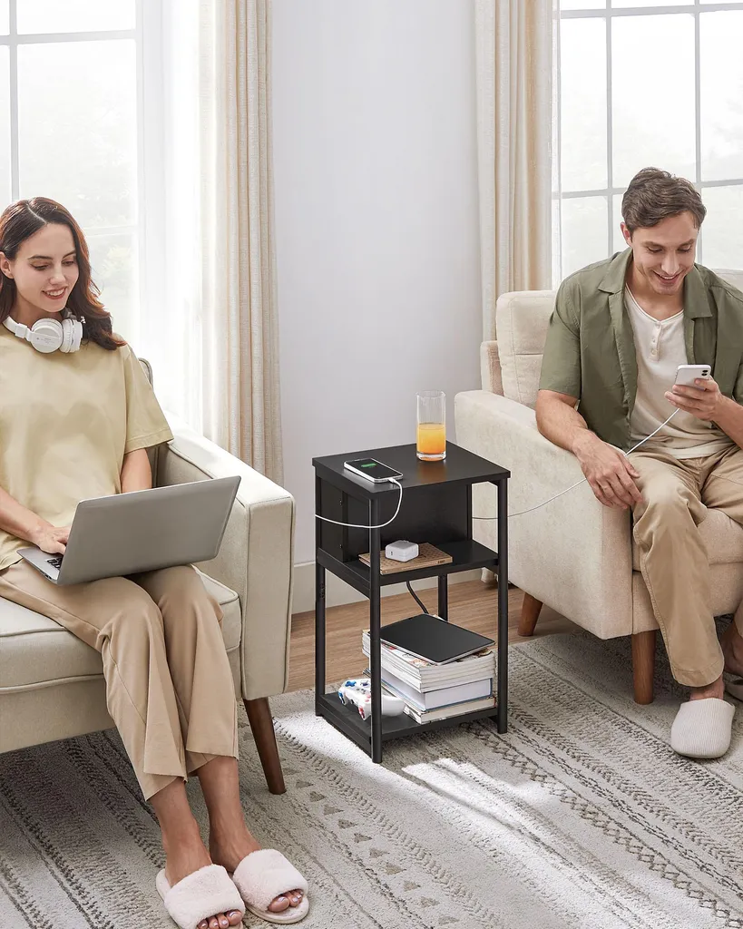 Bout de canapé avec prises AC et USB noir - Support pour pc et mobile - 2