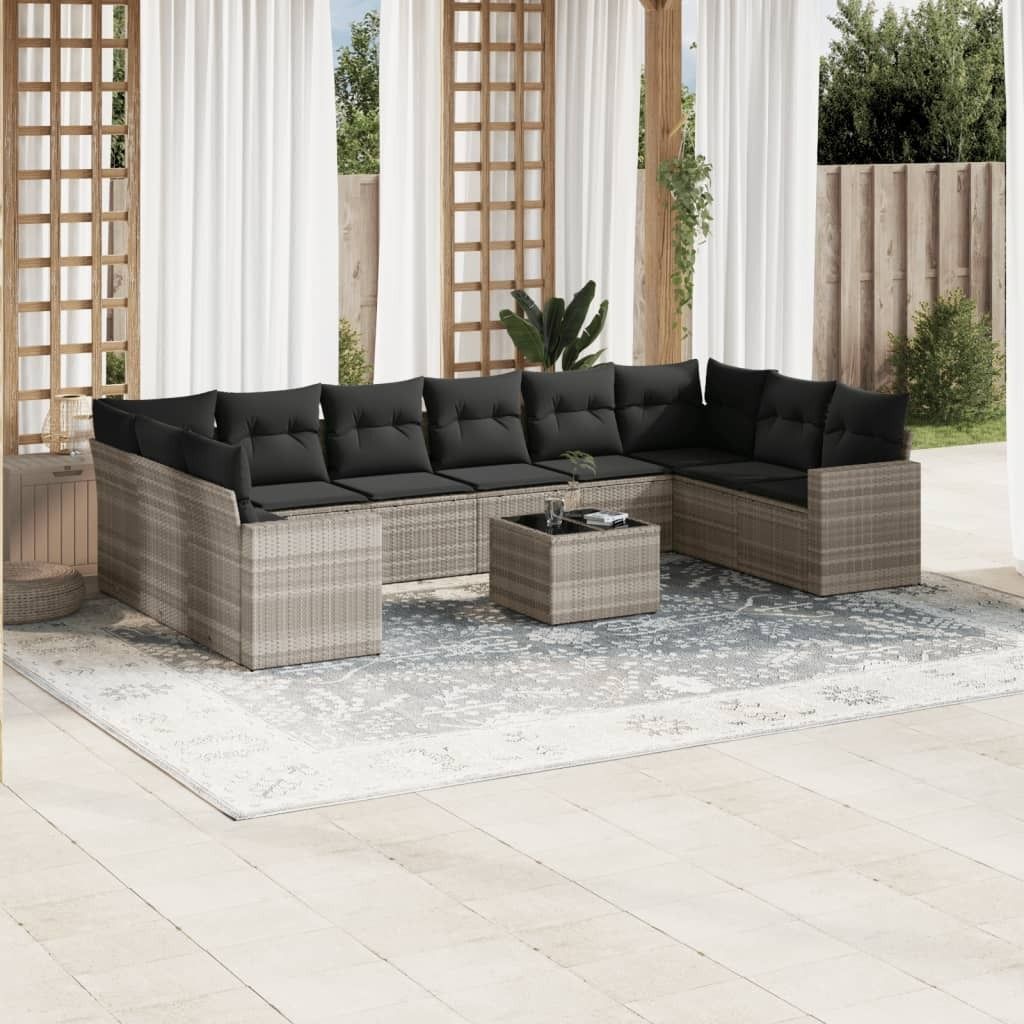 Maison Exclusive - 11-tlg. Garten-Sofagarnitur mit Kissen Hellgrau Poly Rattan
